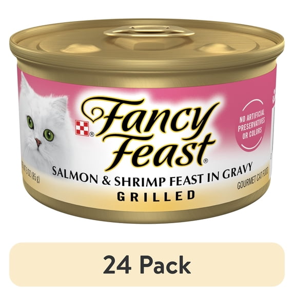 (24 pack) Purina Fancy Feast Grilled Kitten Food, Wet Cat Food, Salmon & Shrimp in Gravy, 3 oz Cans