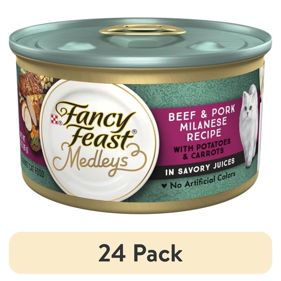 (24 pack) Purina Fancy Feast Medleys Beef & Pork Milanese Wet Cat Food, 3 oz Can