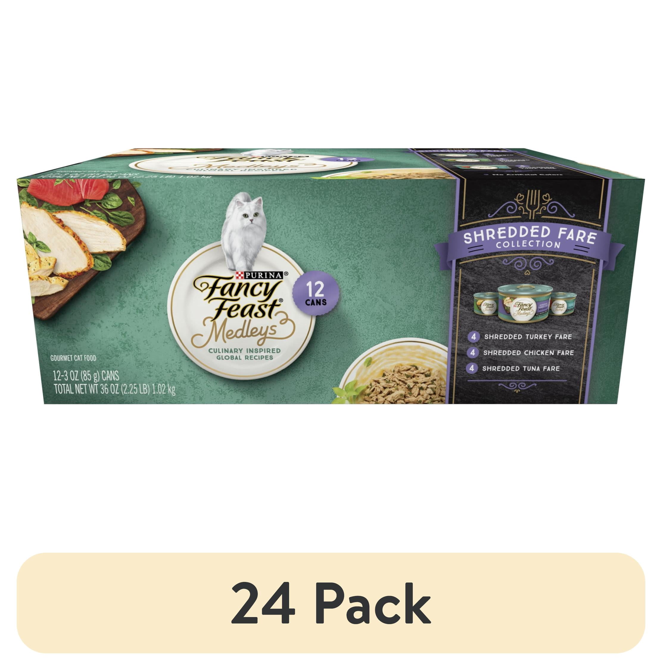 (24 pack) Purina Fancy Feast Medleys Shredded Fare Collection Wet Cat Food Variety Pack, 3 oz Cans (12 Pack)