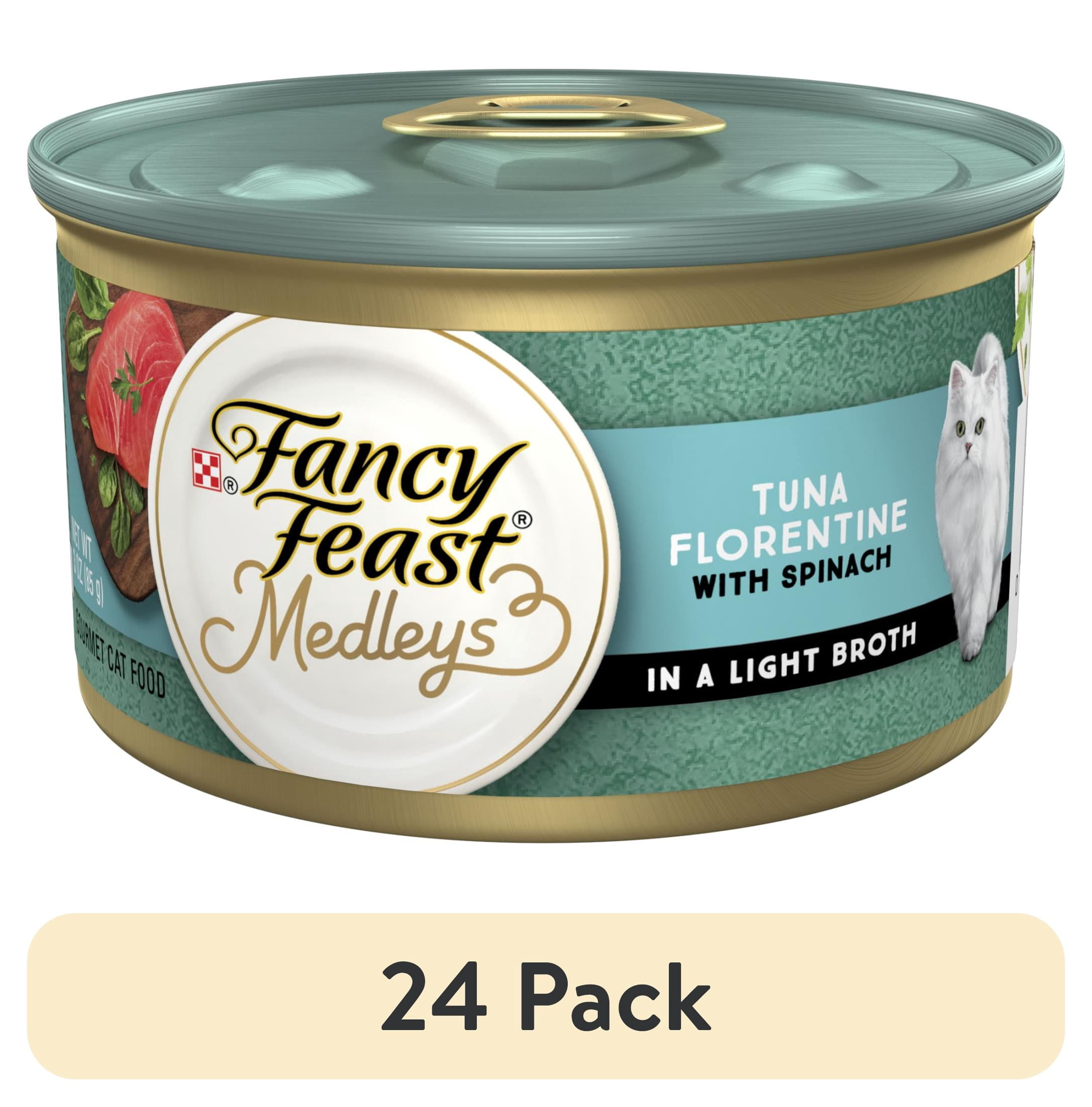 (24 pack) Purina Fancy Feast Medleys Tuna Florentine with Spinach in a Light Broth Gourmet Wet Cat Food, 3 oz.