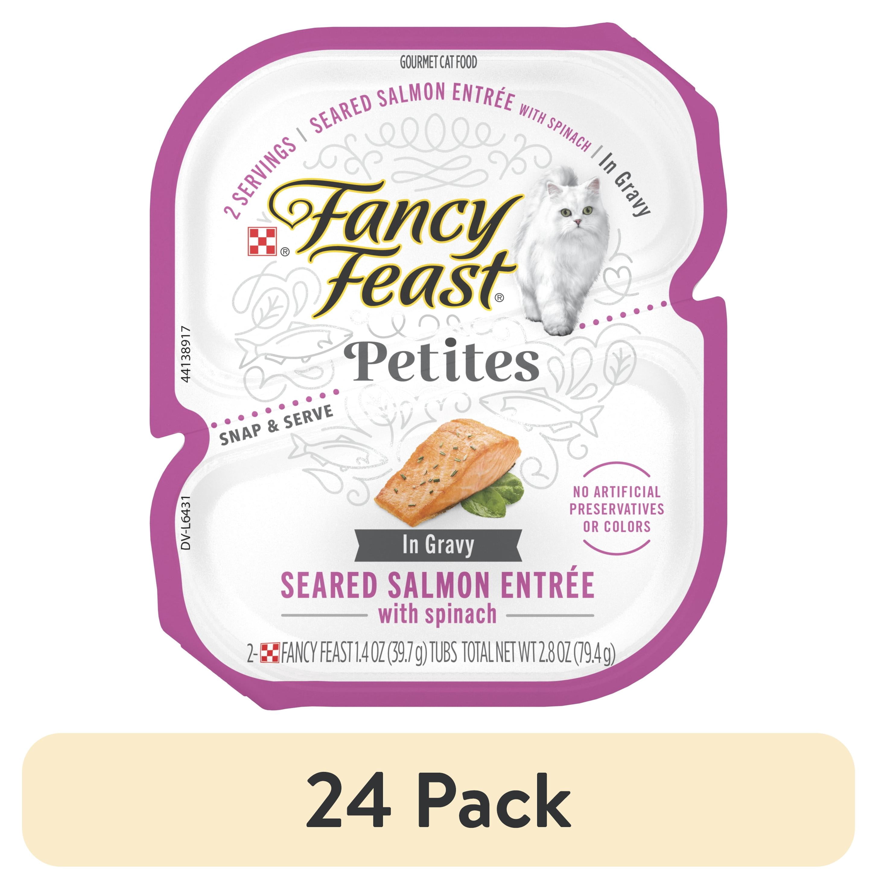 (24 pack) Purina Fancy Feast Petites Seared Salmon Entree with Spinach in Gravy Wet Cat Food, 2.8 oz, 12 Pack