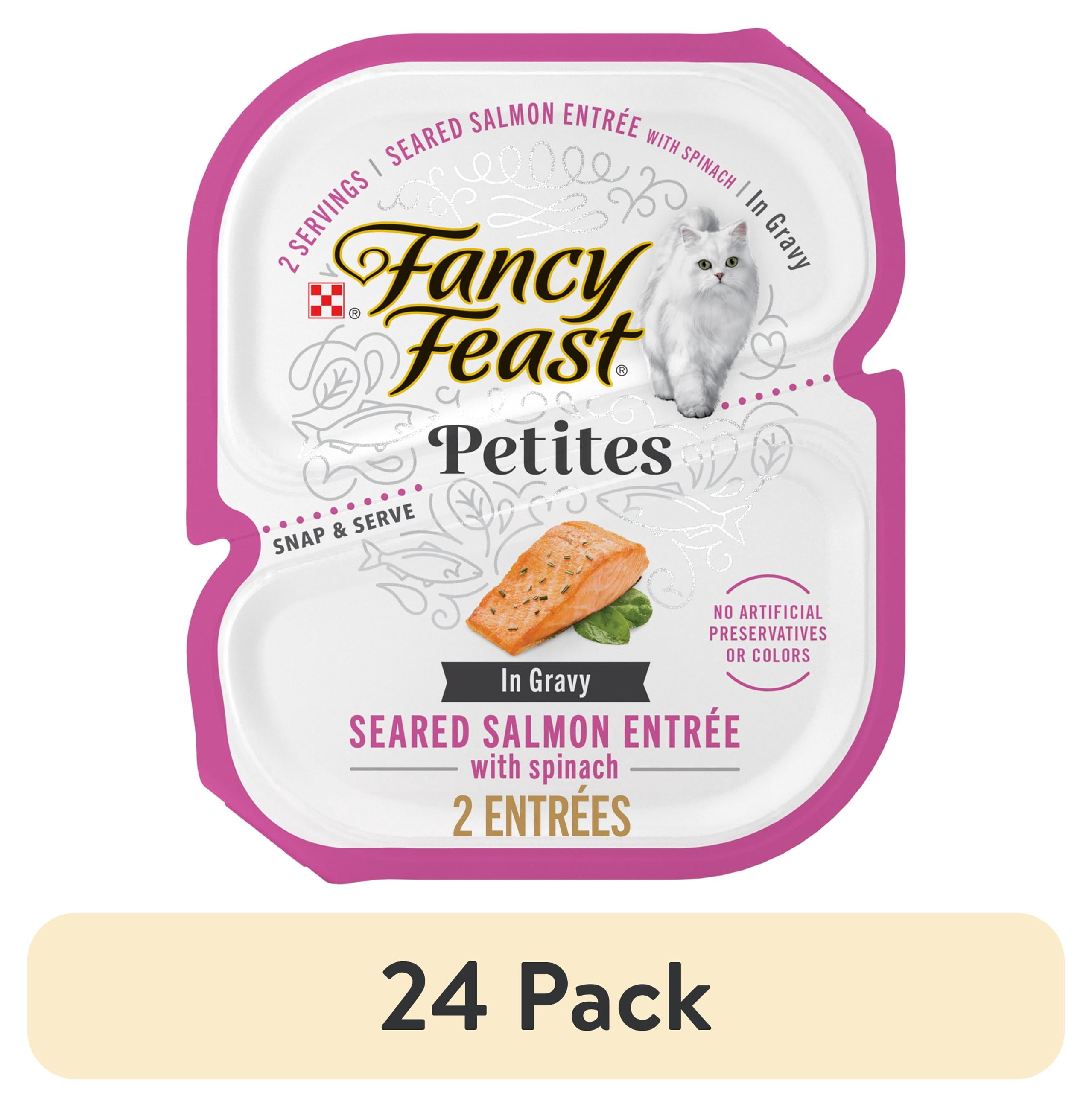 (24 pack) Purina Fancy Feast Petites Seared Salmon Entree With Spinach in Gravy Gourmet Wet Cat Food Pate, 2.8 oz.
