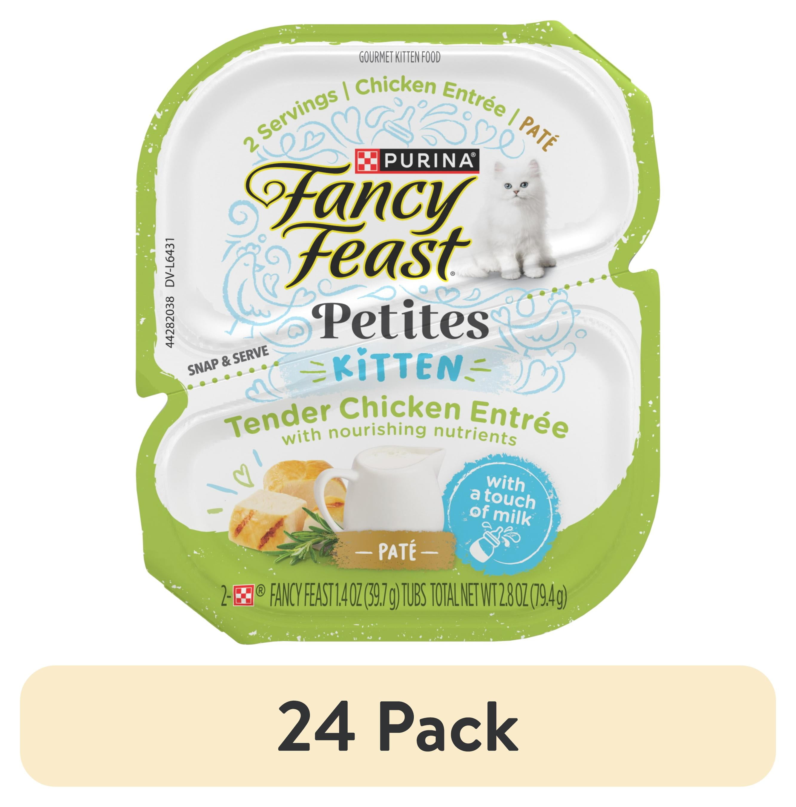 (24 pack) Purina Fancy Feast Petites Tender Chicken Entree Pate Gourmet Wet Kitten Food, 2.8 oz. Tub