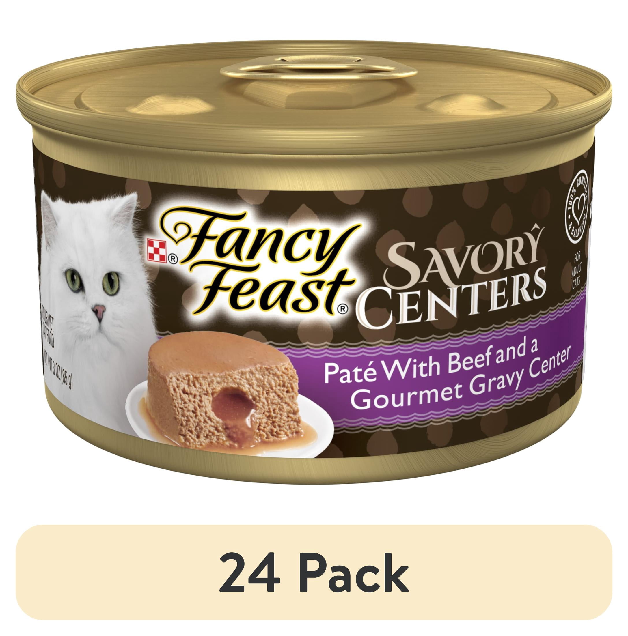 (24 pack) Purina Fancy Feast Savory Centers Adult Wet Cat Food Pate with Beef and a Gravy Center, 3 oz Can