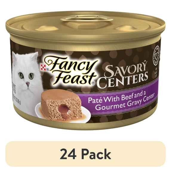 (24 pack) Purina Fancy Feast Savory Centers Adult Wet Cat Food Pate with Beef and a Gravy Center, 3 oz Can