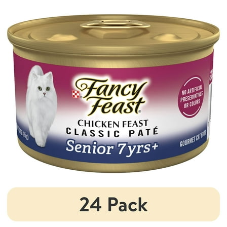 (24 pack) Purina Fancy Feast Senior Classic Pate Chicken Feast Wet Cat Food, 3 oz Can