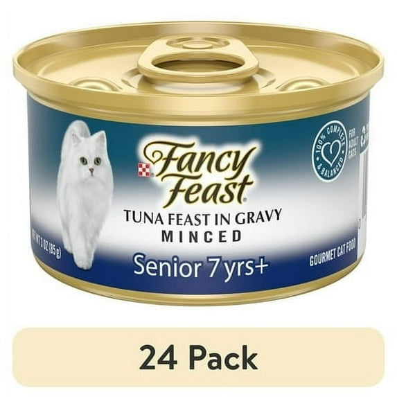 (24 pack) Purina Fancy Feast Senior Minced Kitten Food, Wet Cat Food, Tuna in Gravy, 3 oz Can