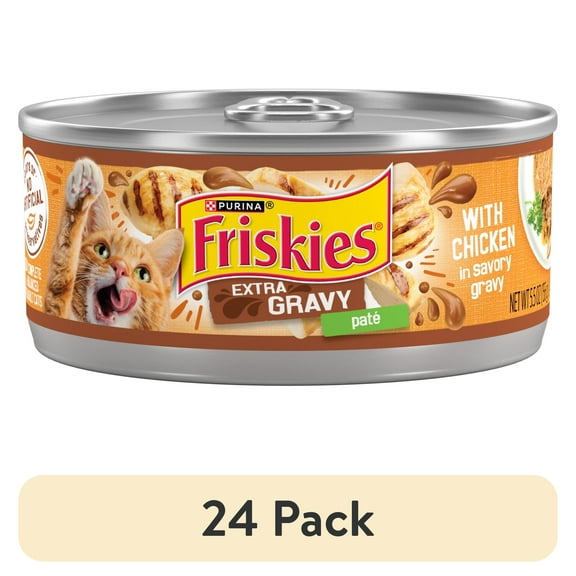 (24 pack) Purina Friskies Pate, Extra Gravy with Chicken, Wet Cat Food, 5.5 oz Can