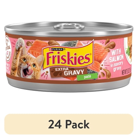 (24 pack) Purina Friskies Extra Gravy Pate With Salmon, Wet Cat Food, 5.5 oz Cans