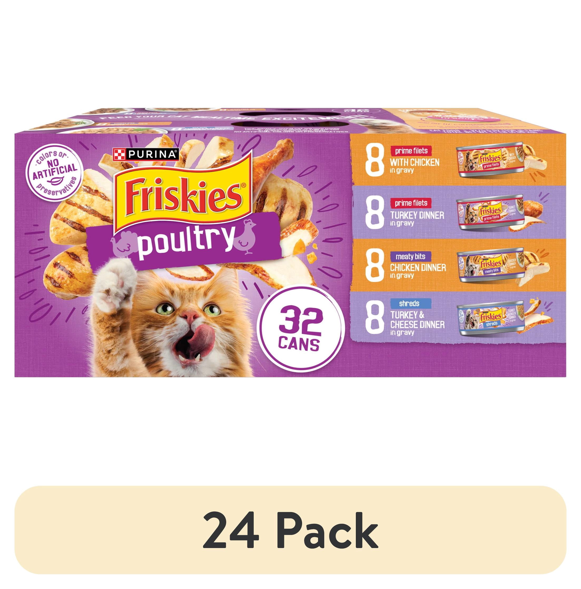 (24 pack) Purina Friskies Poultry Prime Filets, Meaty Bits, & Shreds Wet Cat Food Variety Pack, 5.5 oz Cans (32 Pack)