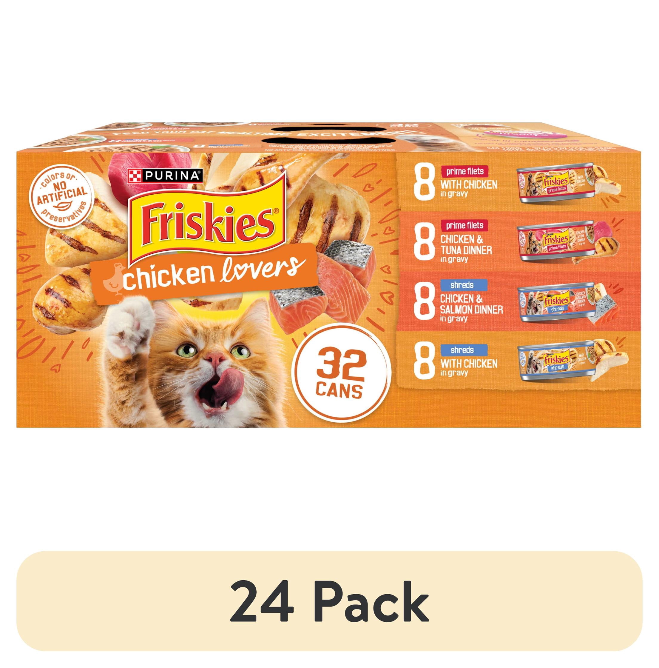 (24 pack) Purina Friskies Chicken Lovers Prime Filets & Shreds Wet Cat Food Variety Pack, 5.5 oz Cans (32 Pack)