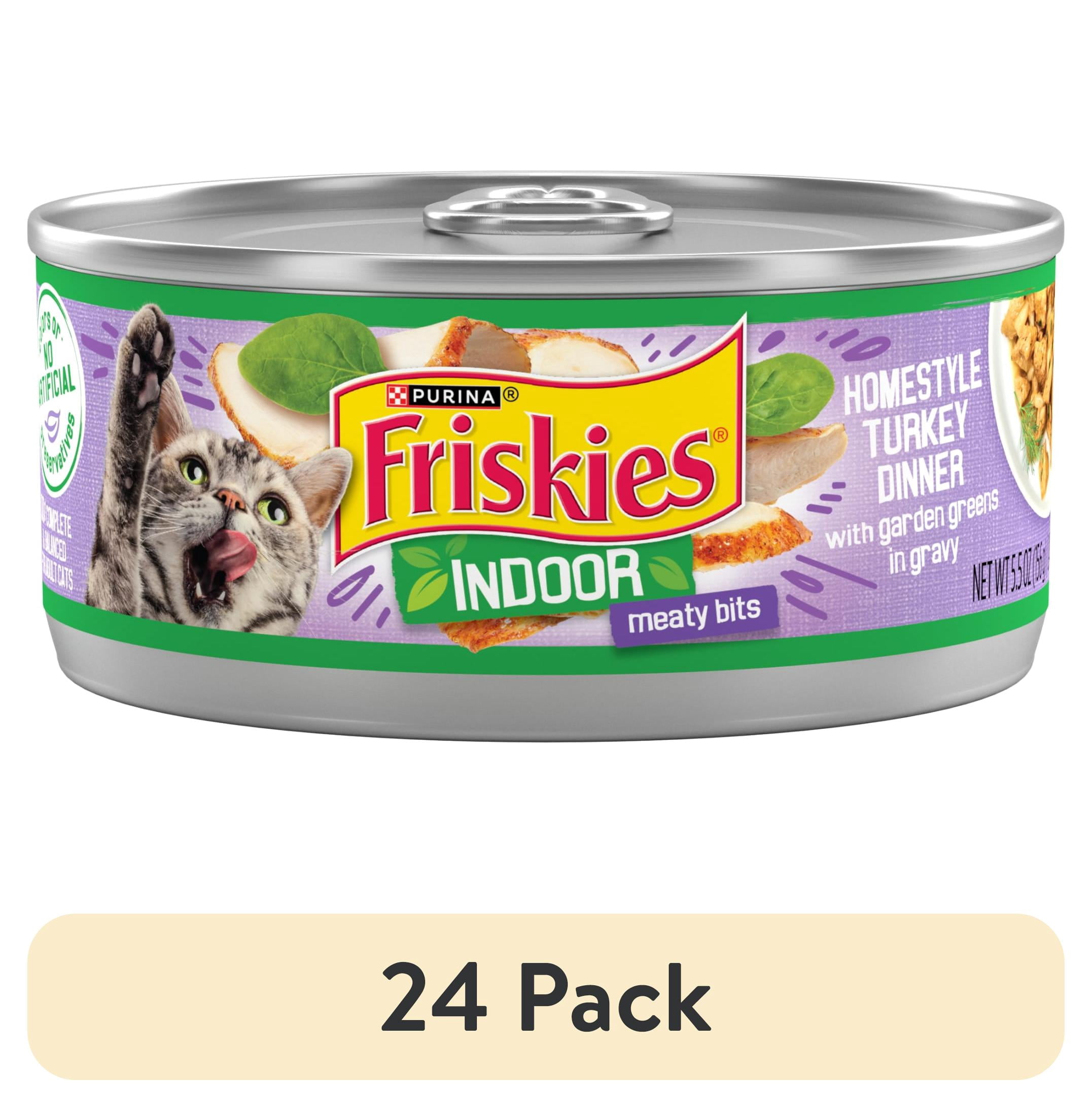 (24 pack) Purina Friskies indoor Meaty Bits Turkey Dinner, Wet Cat Food, 5.5 oz Cans