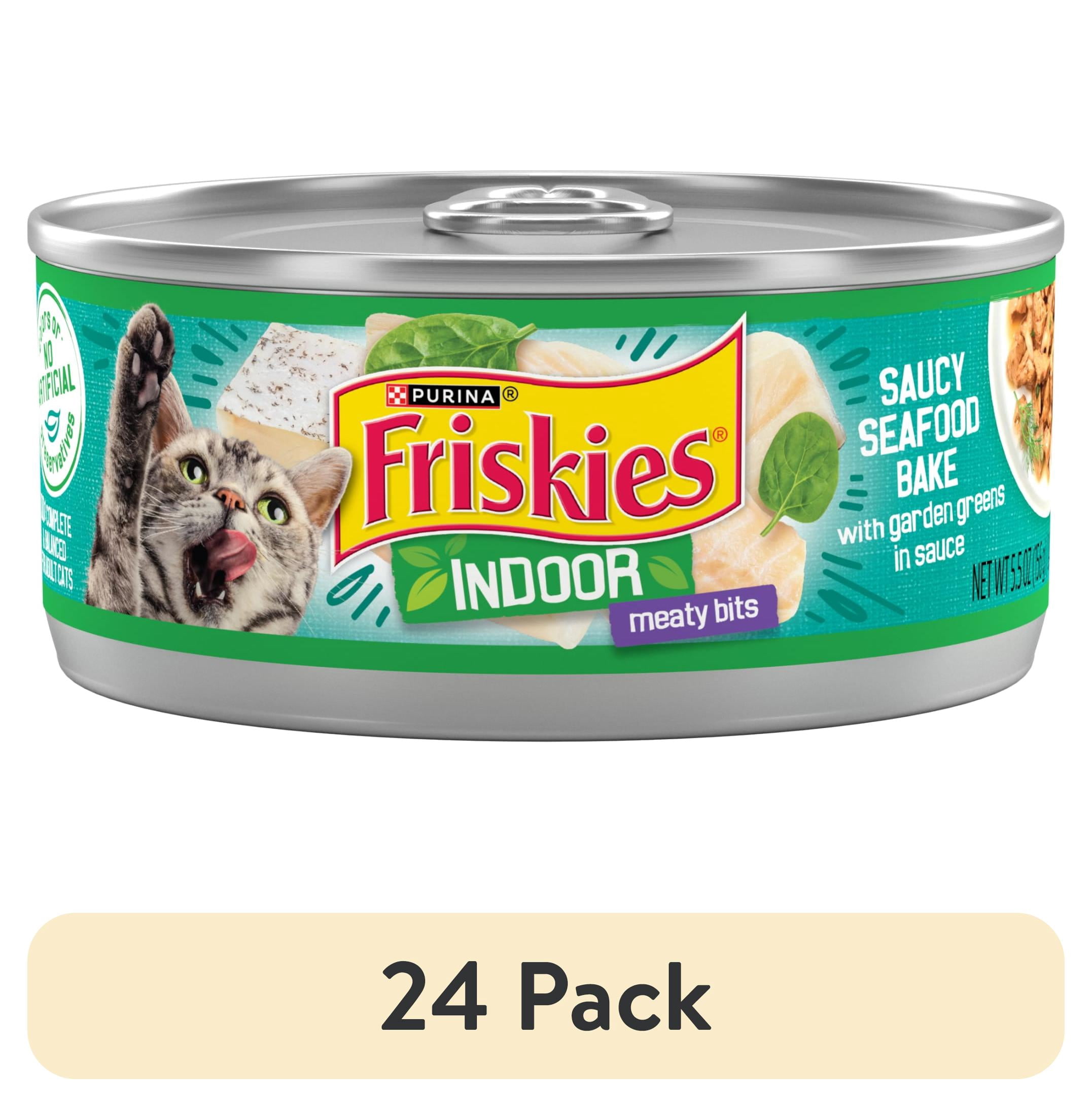 (24 pack) Purina Friskies Indoor, Saucy Seafood Bake, Wet Cat Food, 5.5 oz Can