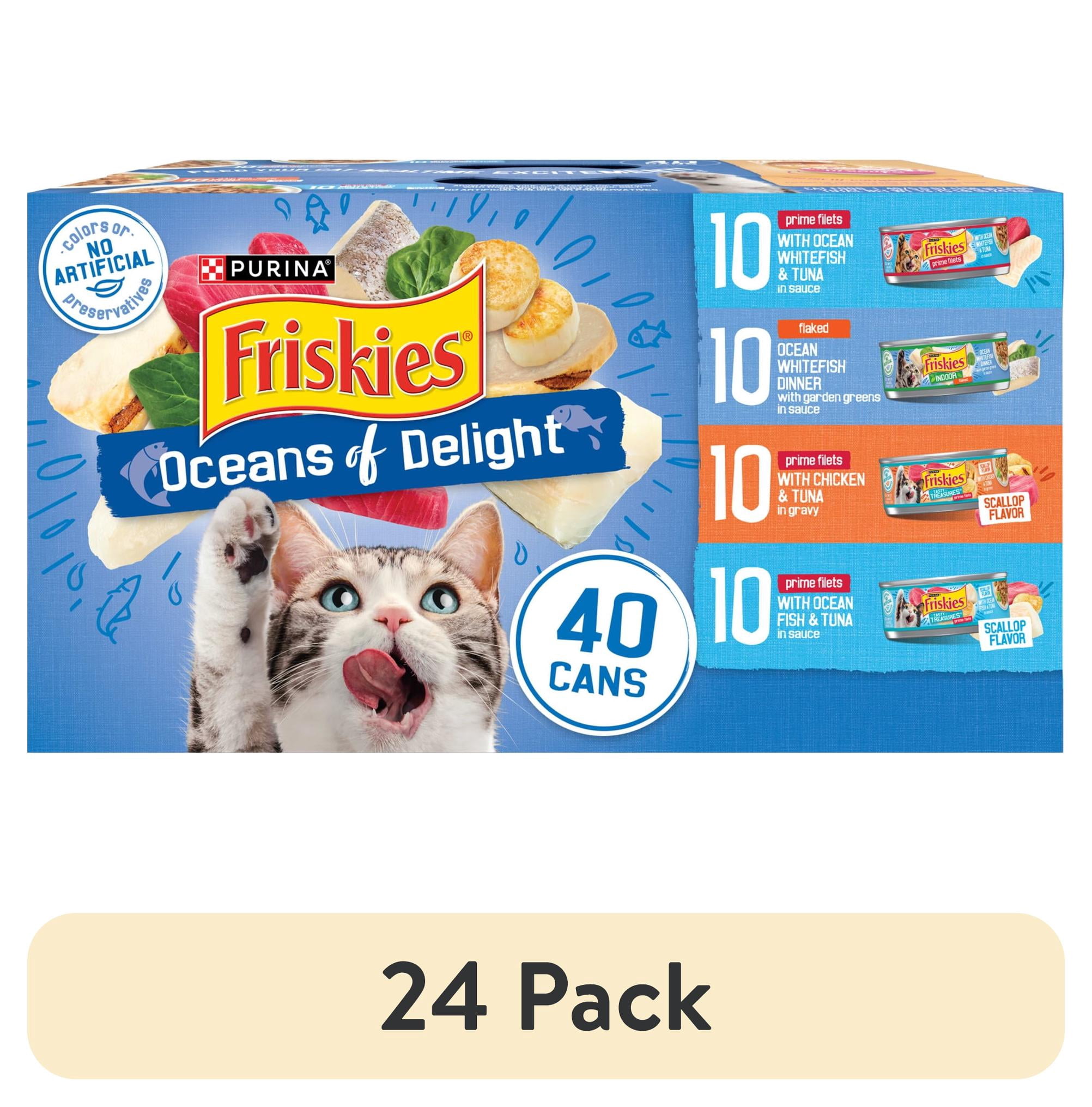 (24 pack) Purina Friskies Oceans of Delight Prime Filets & Flaked Wet Cat Food Variety Pack, 5.5 oz Cans (40 Pack)