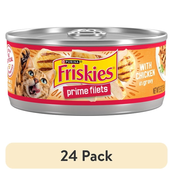(24 pack) Purina Friskies Prime Filet, Chicken in Gravy, Wet Cat Food, 5.5 oz Can