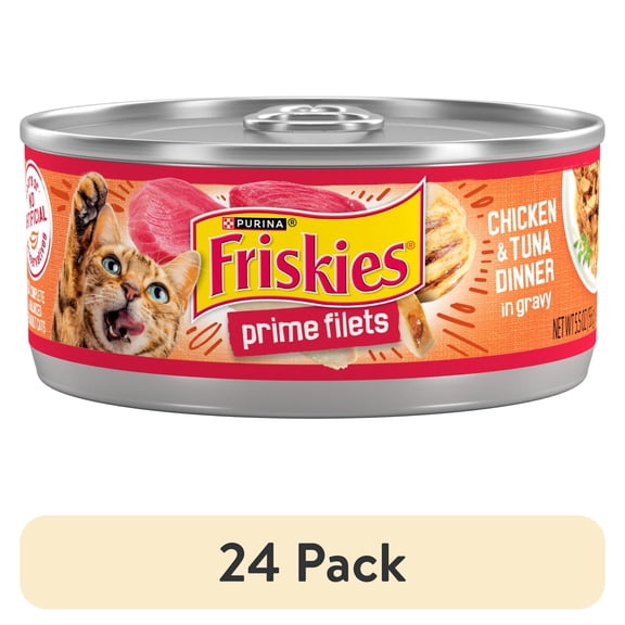 (24 pack) Purina Friskies Prime Filets, Chicken and Tuna Dinner in Gravy, Wet Cat Food, 5.5 oz Can