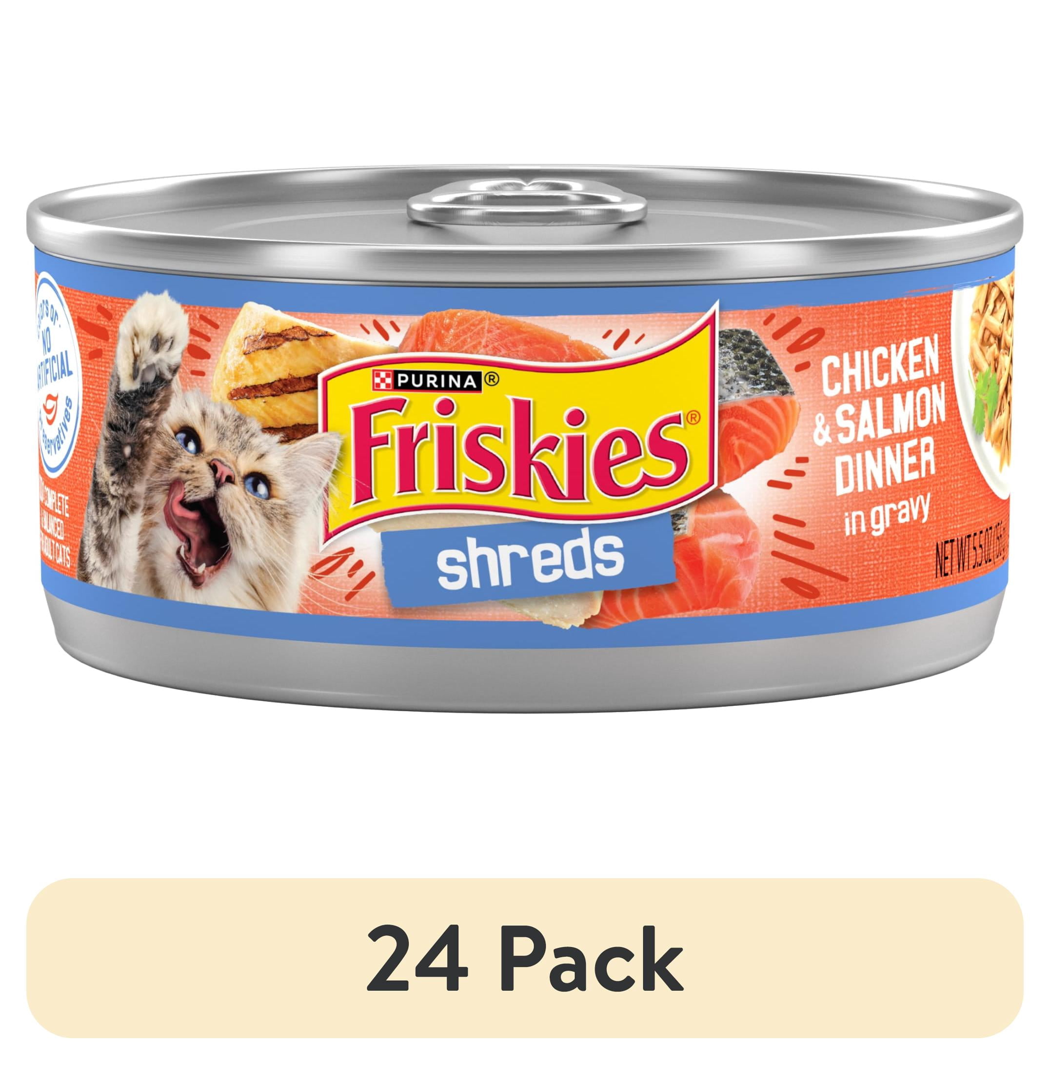 (24 pack) Purina Friskies Shreds, Chicken and Salmon Dinner in Gravy, Wet Cat Food, 5.5 oz Can