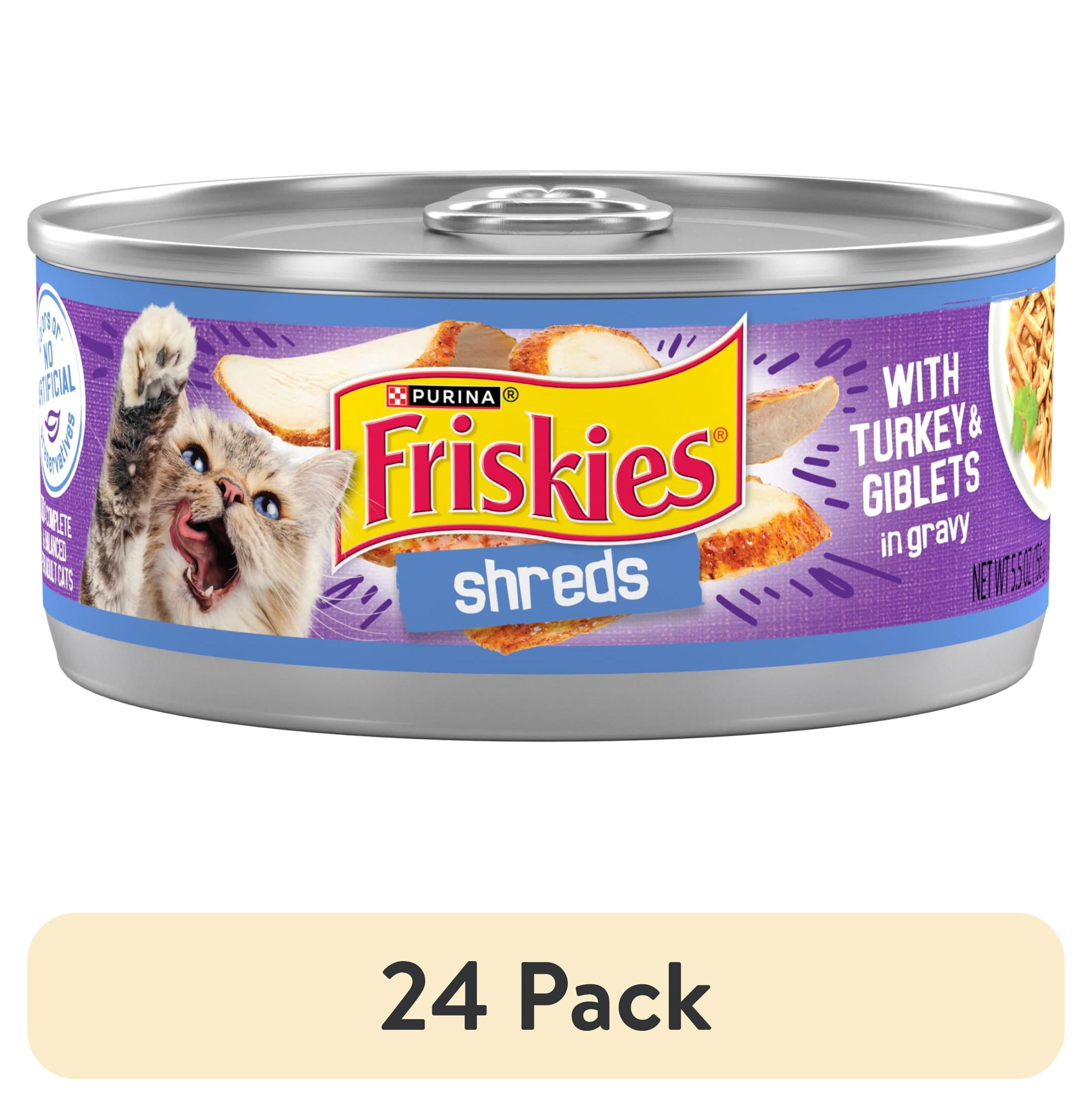 (24 pack) Purina Friskies Shreds Gravy, Soft Turkey and Giblets, Wet Cat Food, 5.5 oz Cans