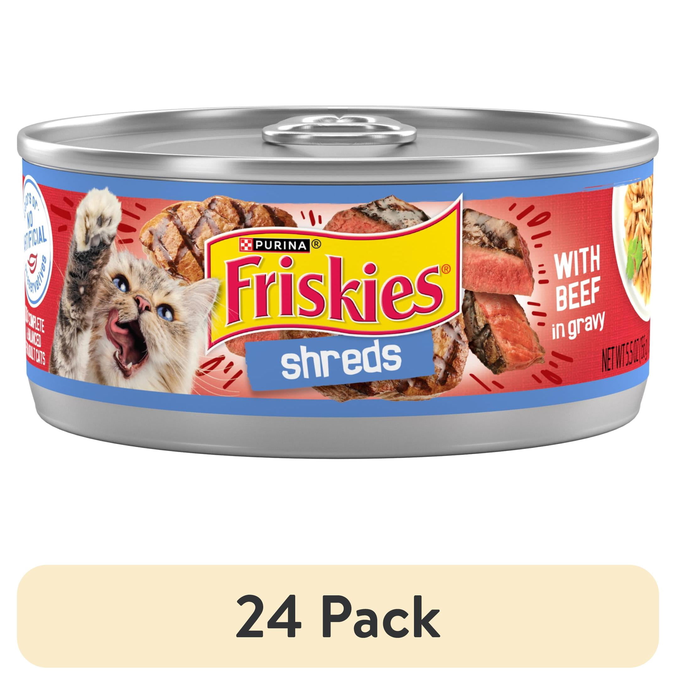 (24 pack) Purina Friskies Shreds, Beef in Gravy, Wet Cat Food, 5.5 oz Can