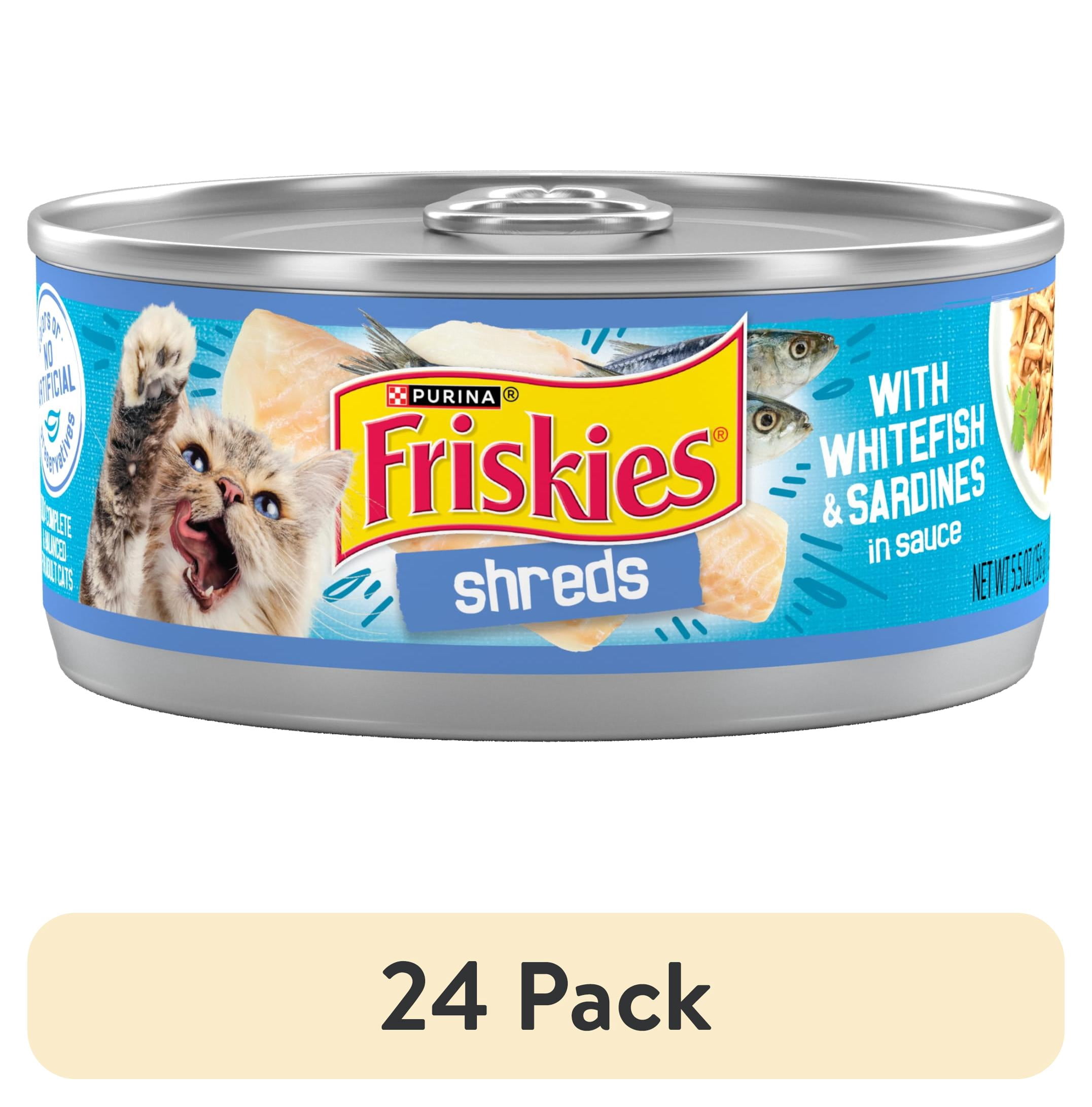 (24 pack) Purina Friskies Shreds, Whitefish and Sardines in Sauce, Wet Cat Food, 5.5 oz Can