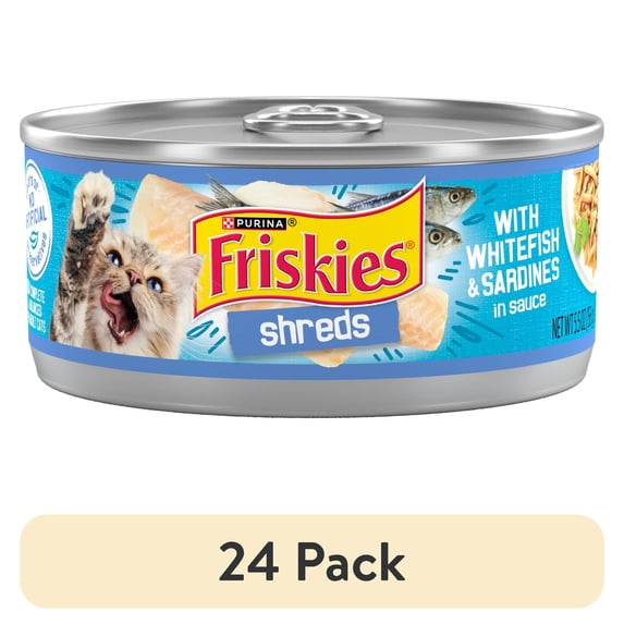(24 pack) Purina Friskies Shreds, Whitefish and Sardines in Sauce, Wet Cat Food, 5.5 oz Can