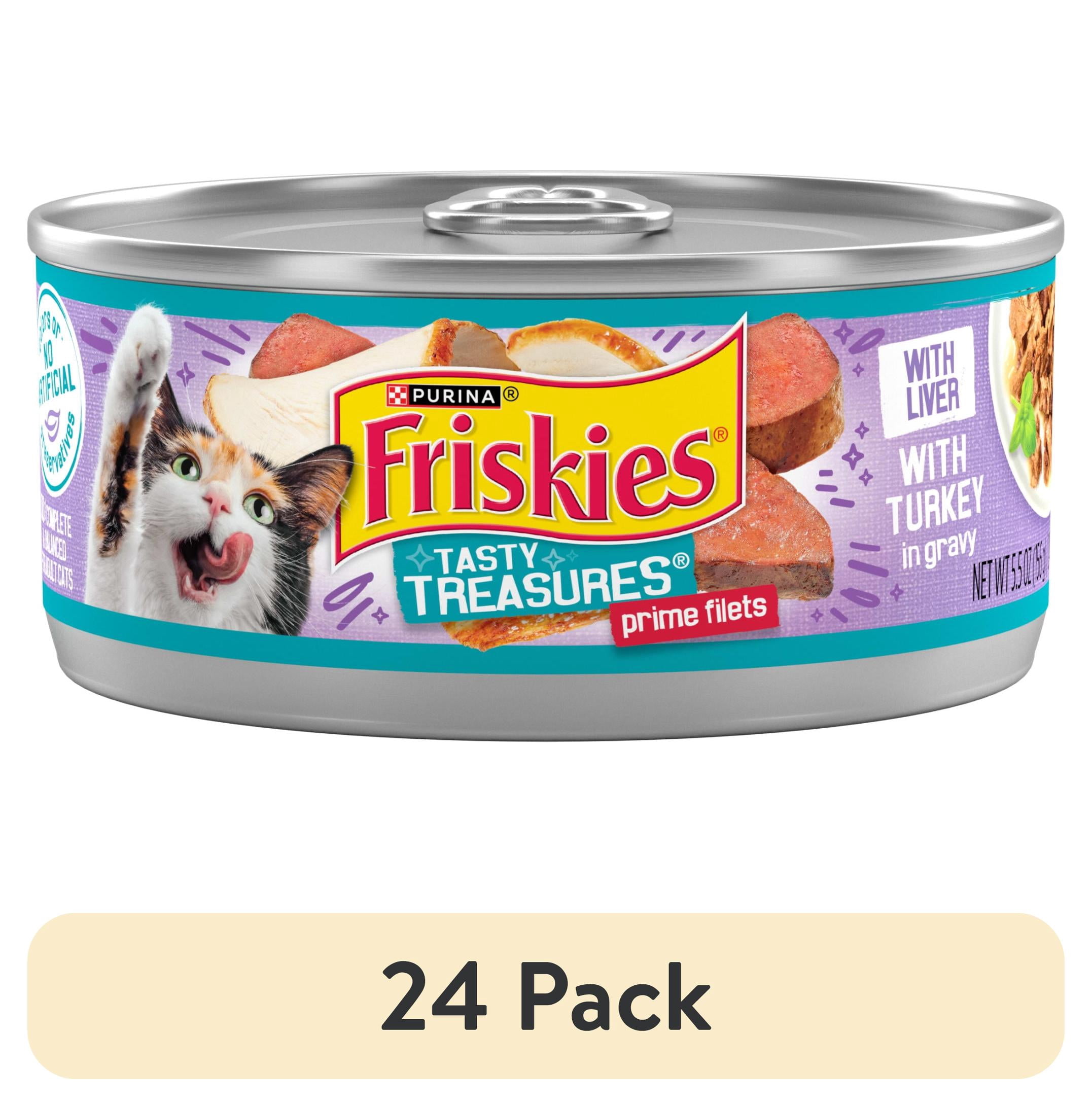 (24 pack) Purina Friskies Turkey, Liver, and Chicken, Wet Cat Food, 5.5 oz Cans