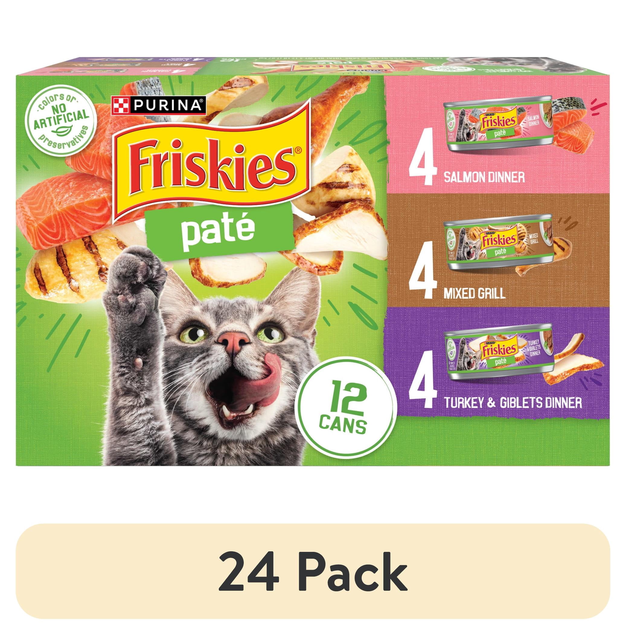 (24 pack) Purina Friskies Salmon Dinner, Turkey & Giblets Dinner, & Mixed Grill Pate Wet Cat Food Variety Pack, 5.5 oz Cans, 12 Pack