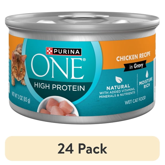 (24 pack) Purina ONE Natural High Protein Cat Food, Chicken Recipe in Wet Cat Food Gravy