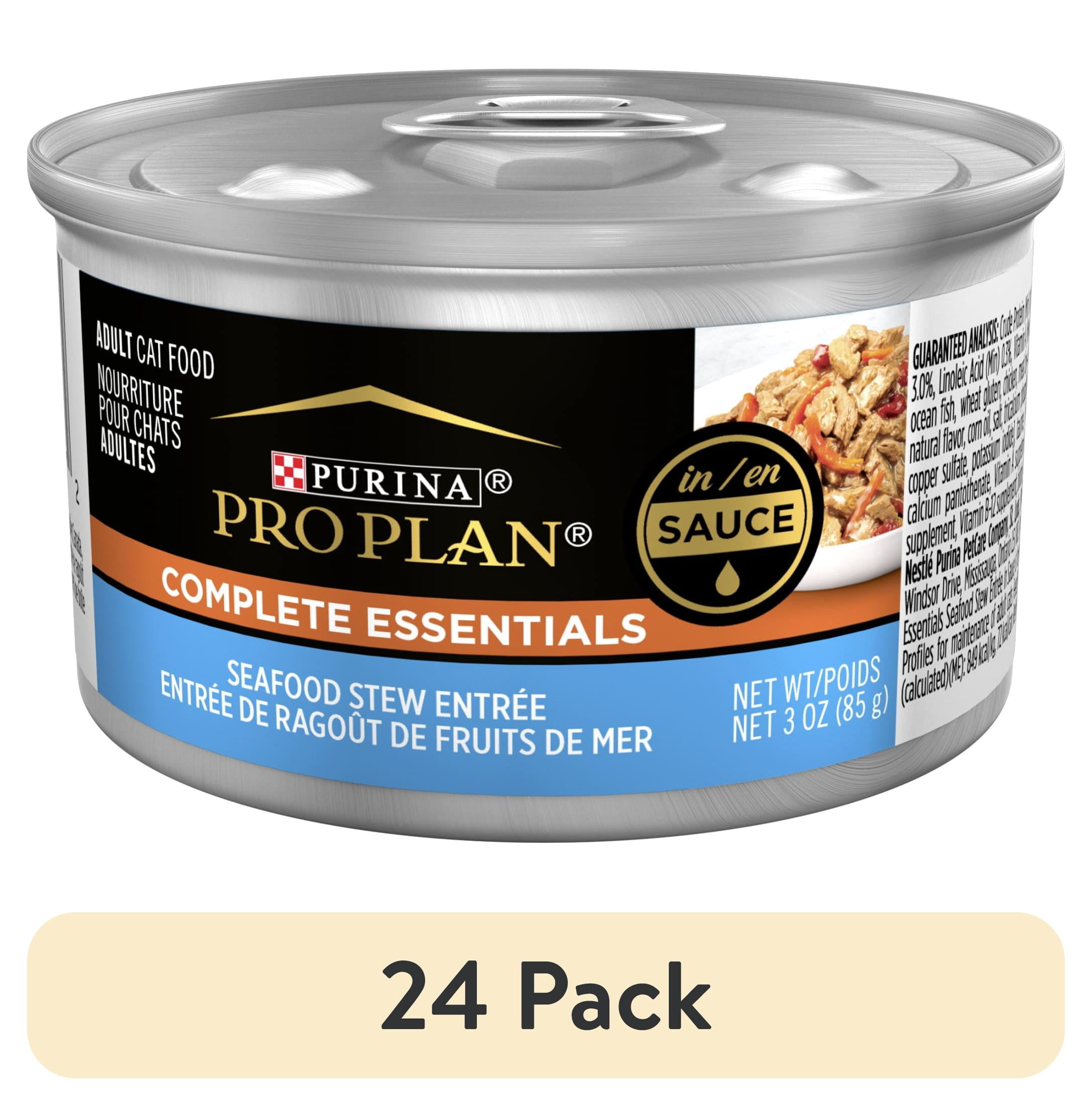 (24 pack) Purina Pro Plan Complete Essentials, Seafood Stew, Wet Cat Food, 3 oz Cans, 24 Pack
