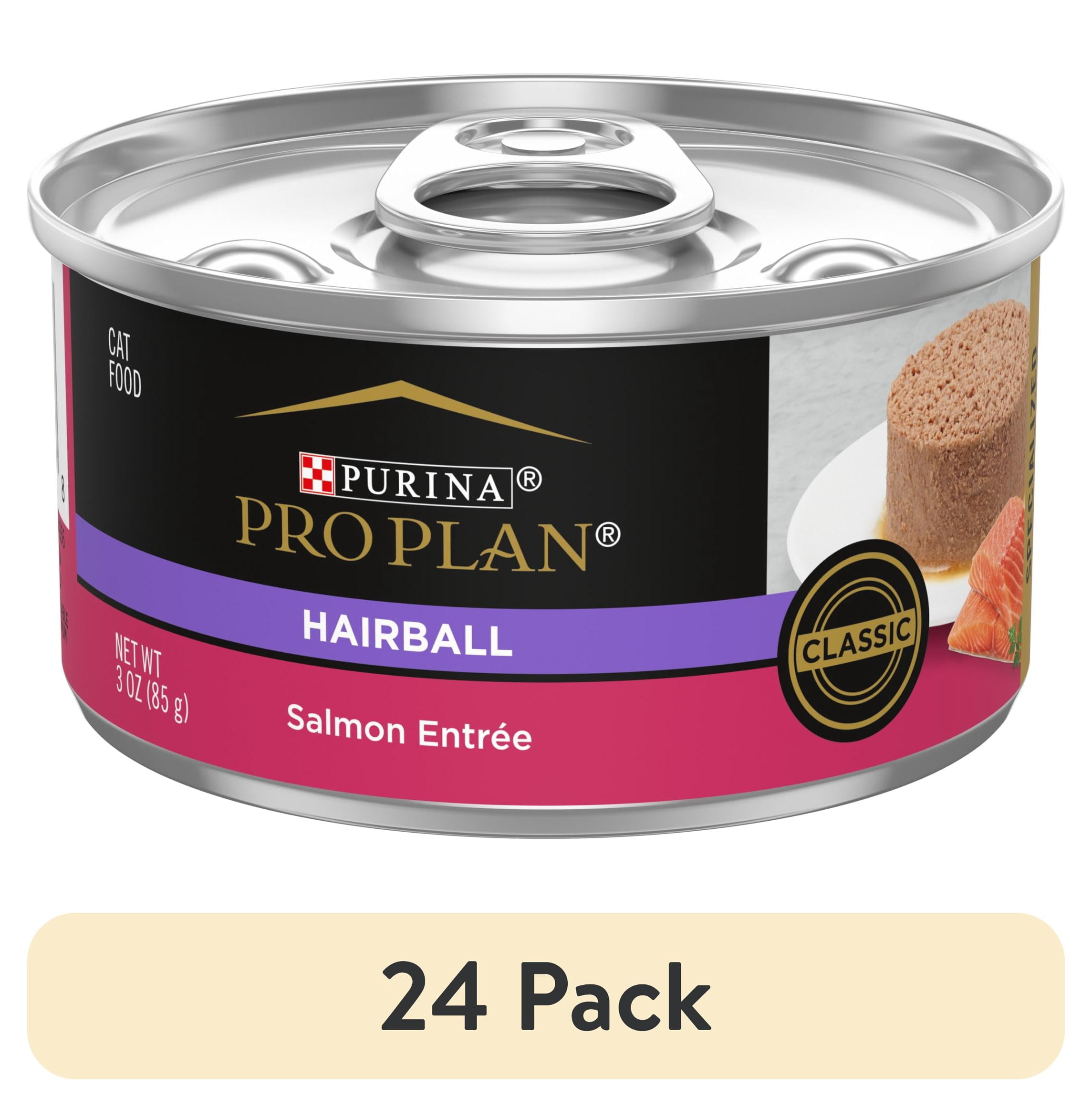 (24 pack) Purina Pro Plan Hairball Control Cat Food Wet Pate, Hairball Control Salmon Entree, 3 oz Can