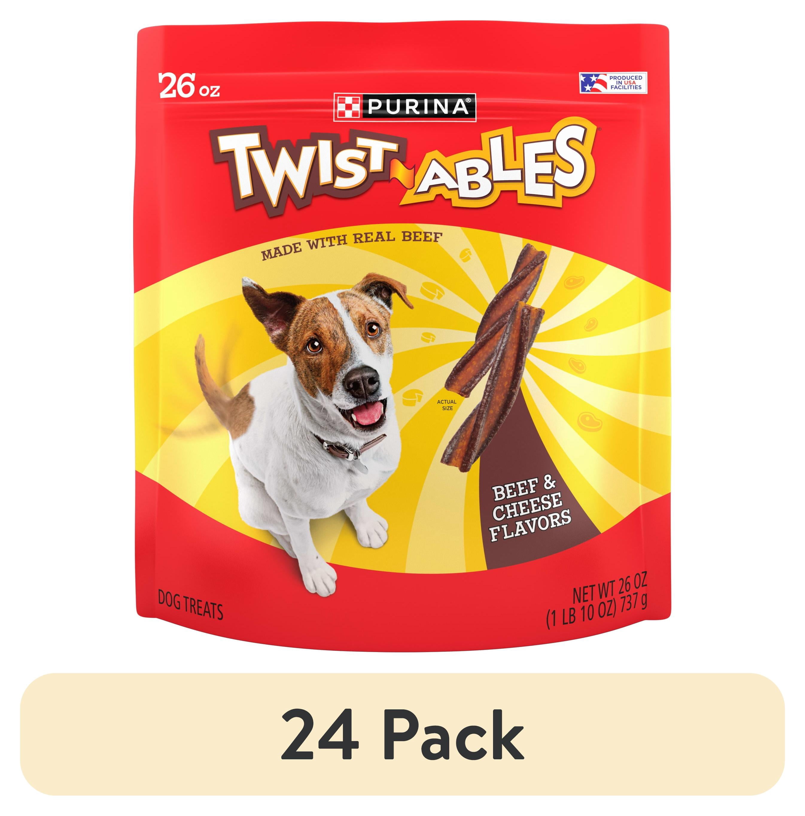 (24 pack) Purina Twist-Ables Dog Treats with Real Beef & Cheese Flavors Chews, 26 oz Pouch