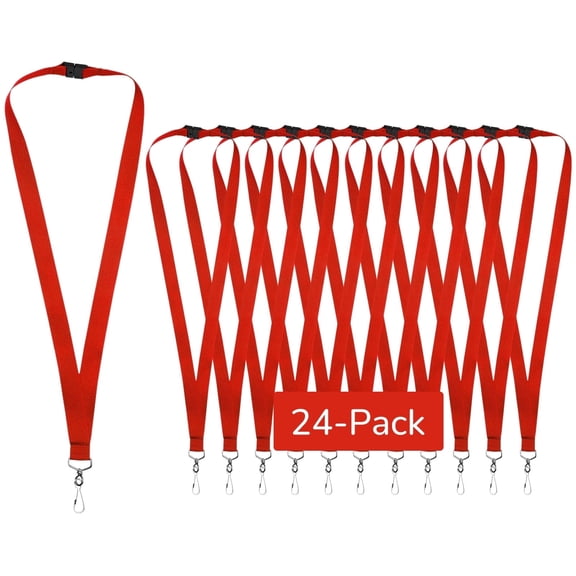 24-pack Red Breakaway Lanyards for id Badges, Polyester Neck Straps for ID Cards, Keys, Office, School & Events