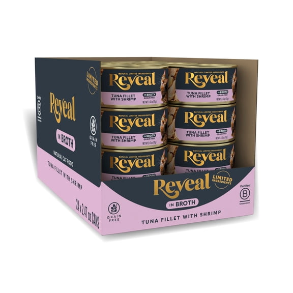 (24 pack) Reveal Natural Wet Cat Food, Tuna Fillet with Shrimp in Broth, 2.47 oz
