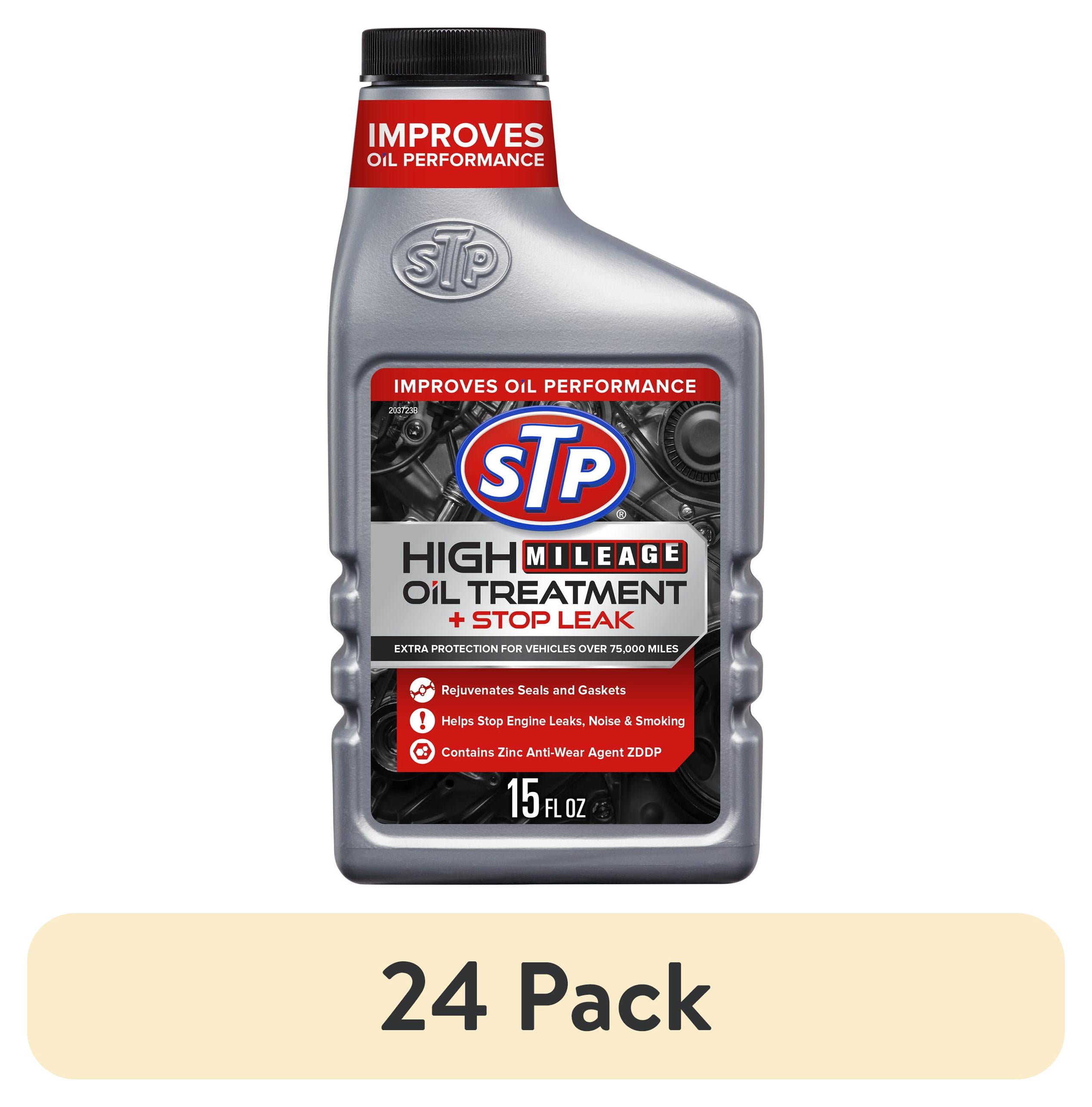 (24 pack) STP High Mileage Oil Treatment and Stop Leak Additive, 15 fl oz