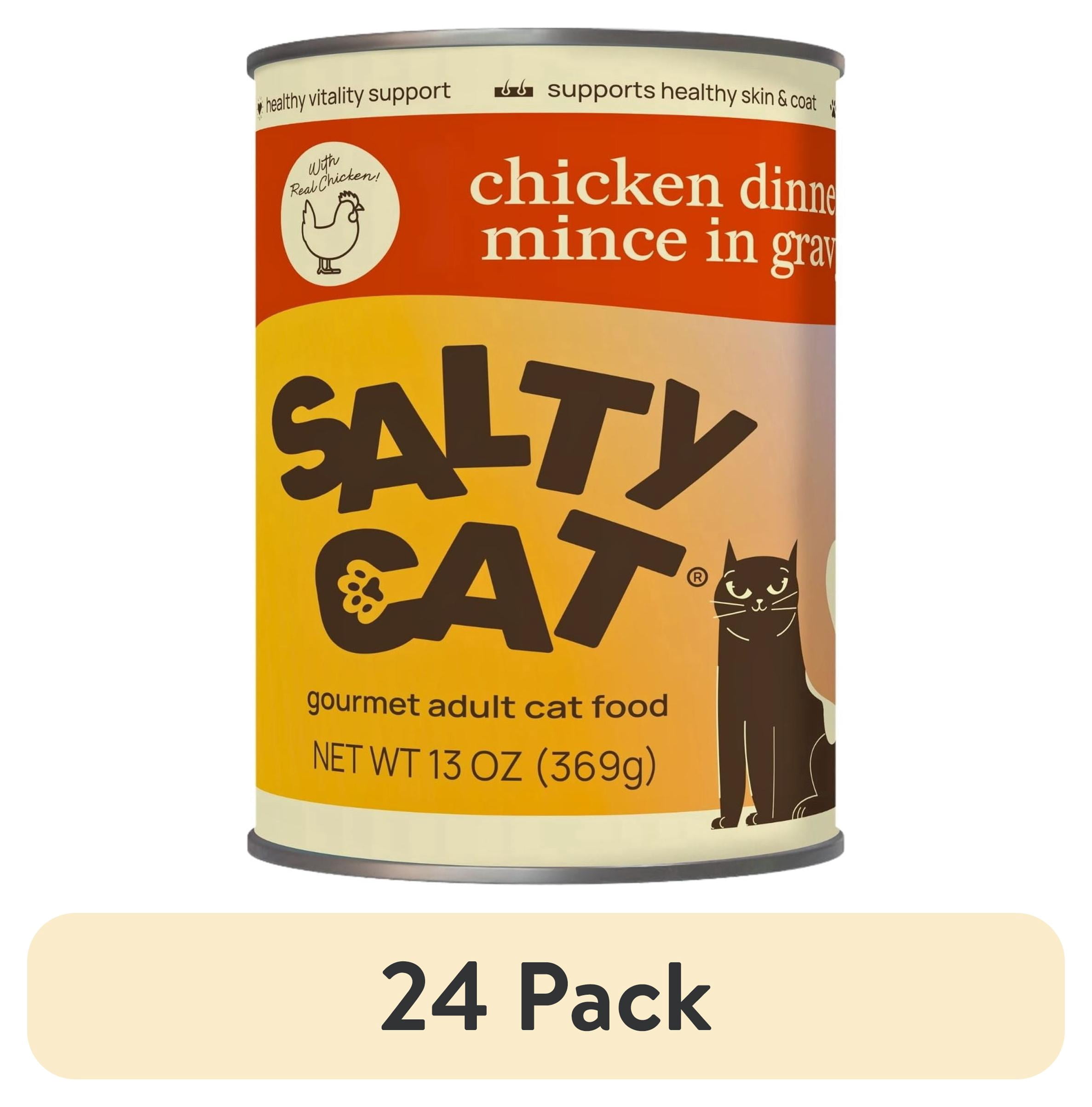 Slating Food (24 pack) Salty Cat Chicken Dinner Mince in Gravy Wet Cat Food, 13 oz ...