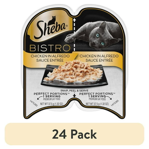 (24 pack) Sheba Perfect Portions Bistro Adult Wet Cat Food, Chicken In Alfredo Sauce Entree, (24) 2.6 Oz. Twin-Pack Trays