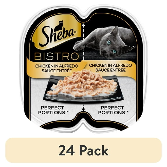 (24 pack) Sheba Perfect Portions Bistro Adult Wet Cat Food, Chicken in Alfredo Sauce Entree, 2.6 oz Twin-Pack Tray