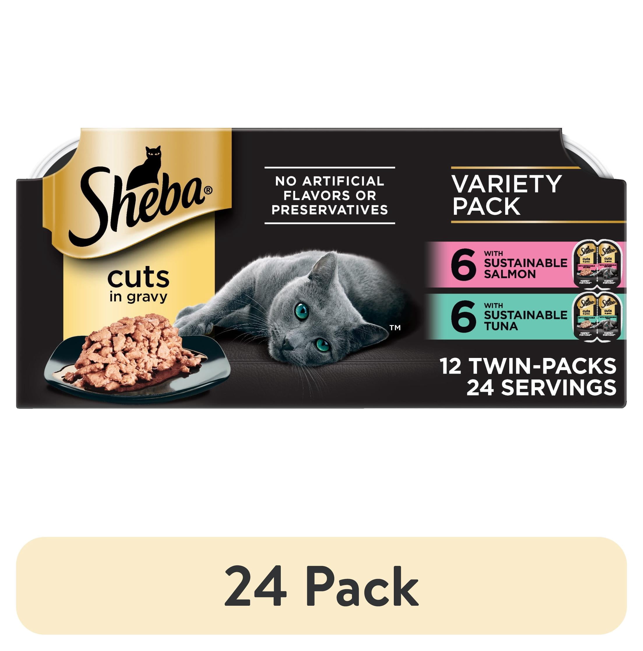 (24 pack) Sheba Perfect Portions Variety Pack Cuts In Gravy Wet Cat Food, Twin-Pack Trays, 2.6 Oz, 12 Count