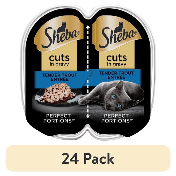 (24 pack) Sheba Perfect Portions Wet Cat Food Cuts in Gravy Tender Trout Entree Twin-Pack, 2.6 oz