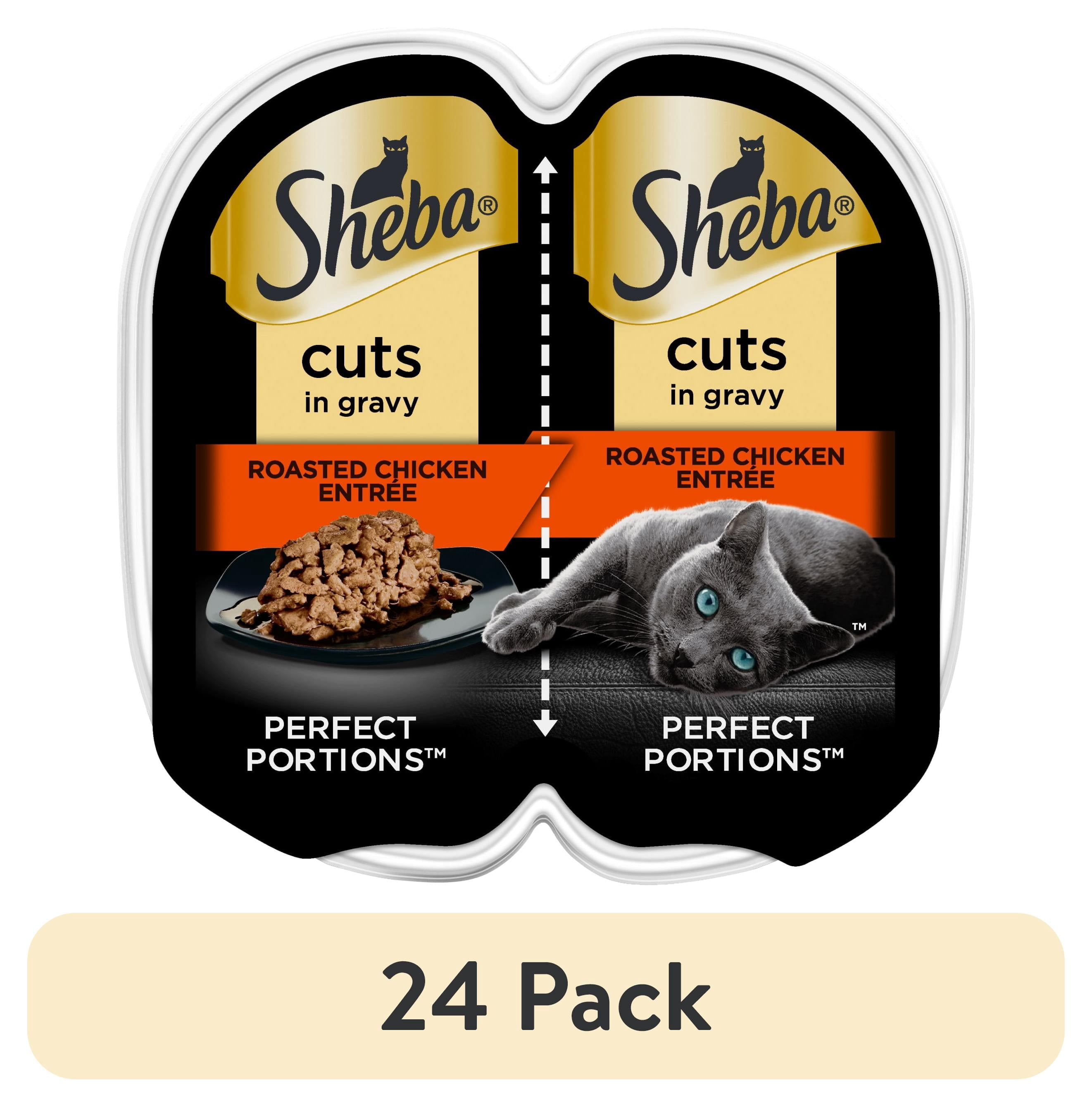 (24 pack) Sheba Wet Cat Food Cuts in Gravy Roasted Chicken Entree, 2.6 oz Perfect Portions Twin-Pack Tray