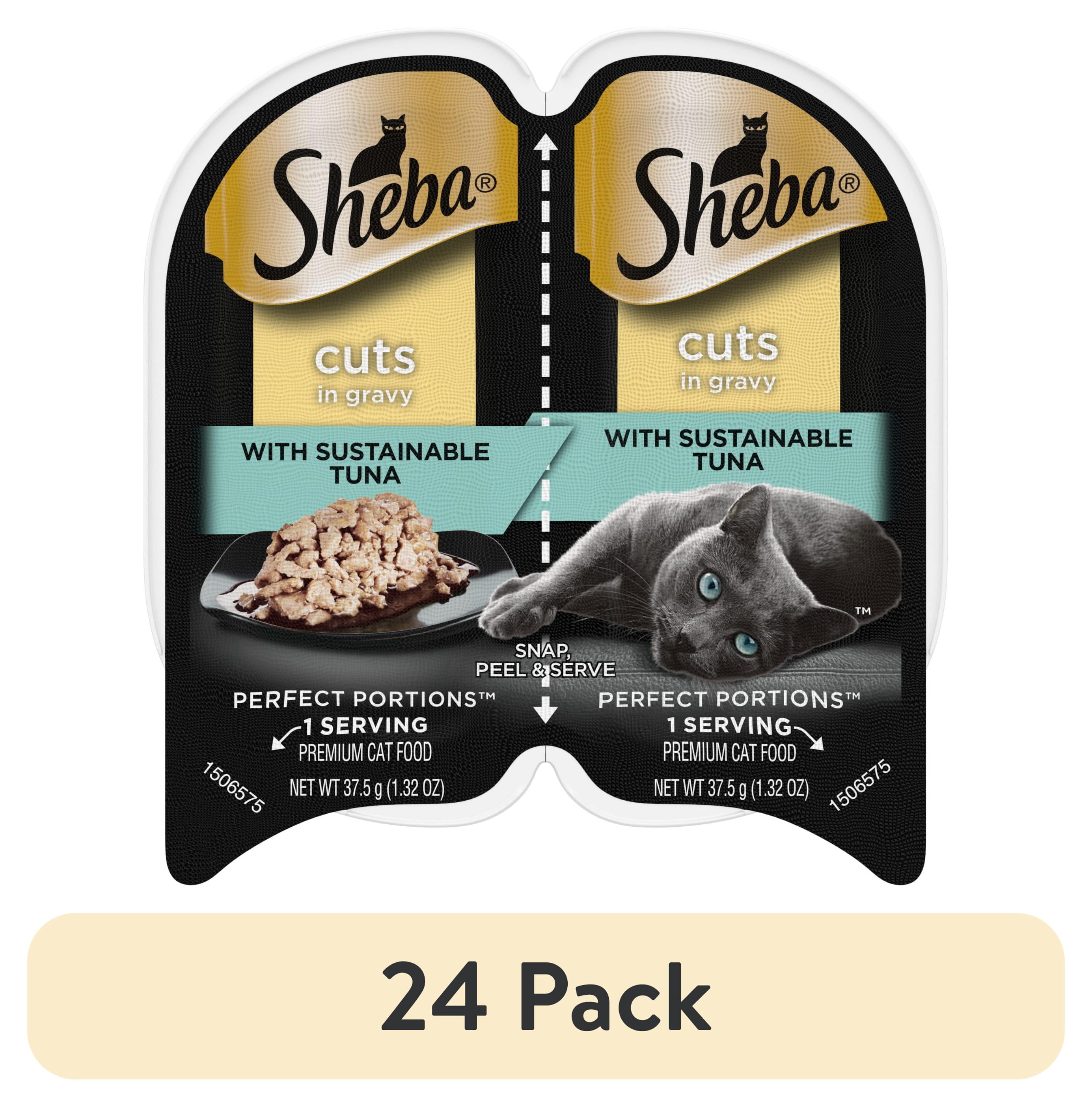 (24 pack) Sheba Wet Cat Food Cuts in Gravy with Sustainable Tuna, 2.6 oz Perfect Portions Twin-Pack Tray