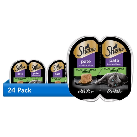 (24 pack) Sheba Wet Cat Food Pate, Roasted Turkey Entree, 2.6 oz Perfect Portions Twin Pack Tray