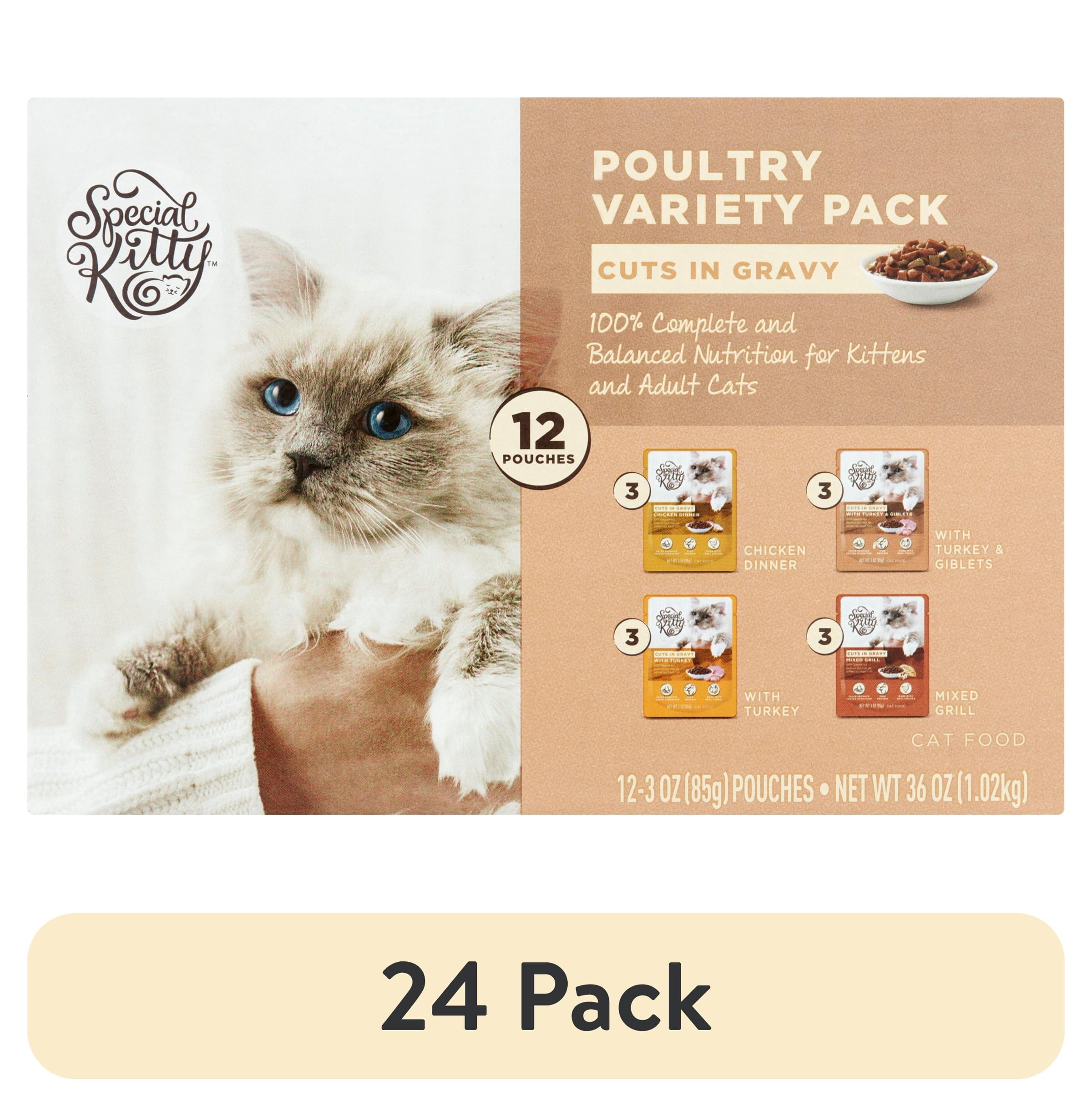 (24 pack) Special Kitty Chicken Dinner & Turkey & Giblets & Mixed Grill Cuts in Gravy Wet Cat Food Poultry Variety Pack, 3 oz Pouches, 12 Pack
