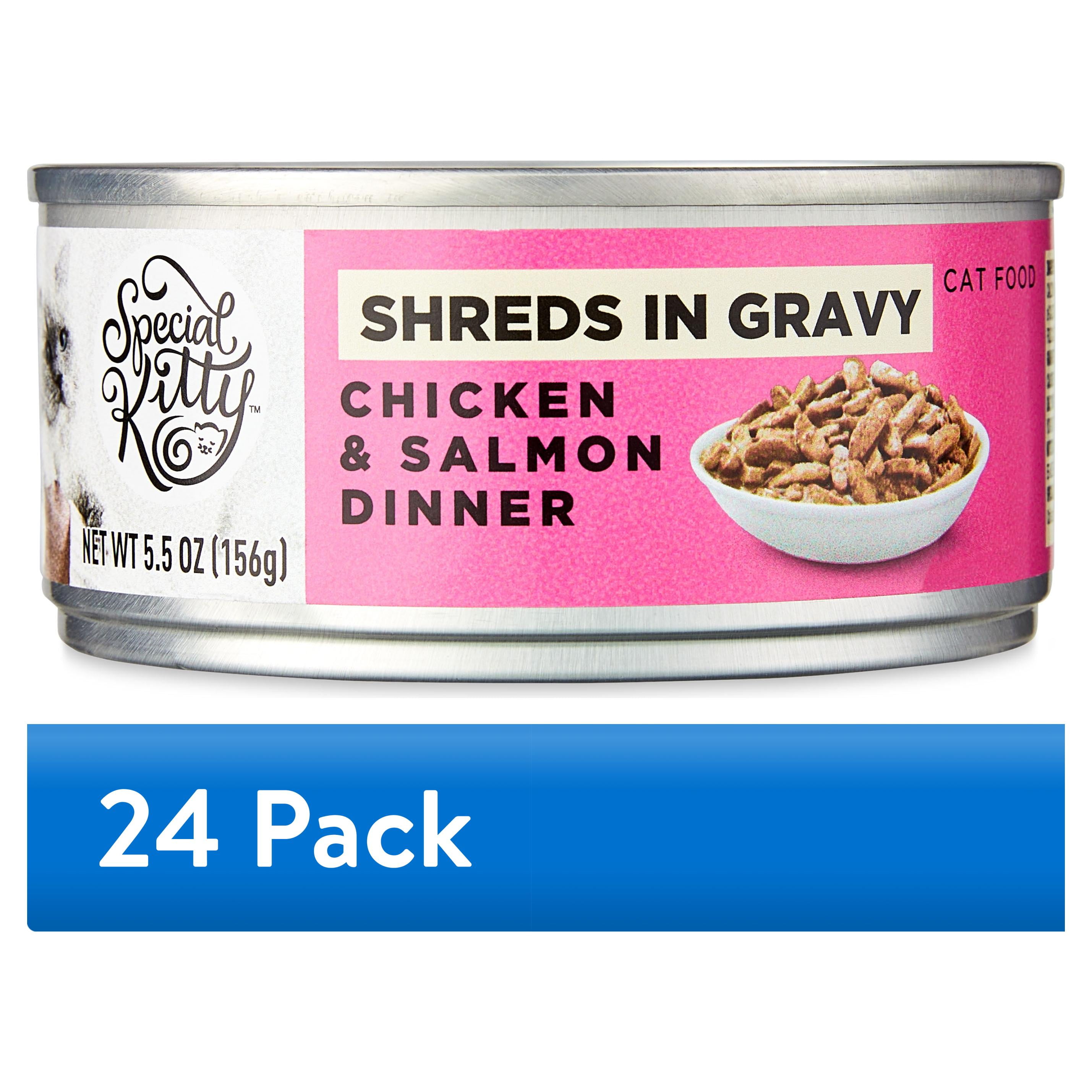 (24 pack) Special Kitty Chicken & Salmon Dinner Shreds in Gravy Wet Cat Food, 5.5 oz Can
