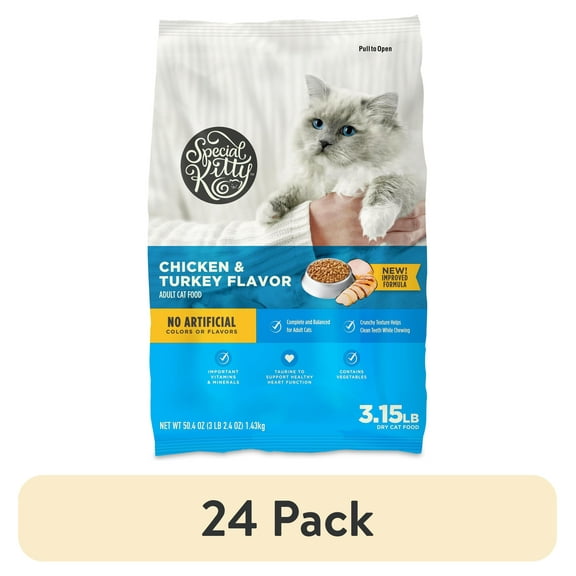 (24 pack) Special Kitty Complete Nutrition Chicken & Turkey Flavor Dry Cat Food, 3.15 lb Bag