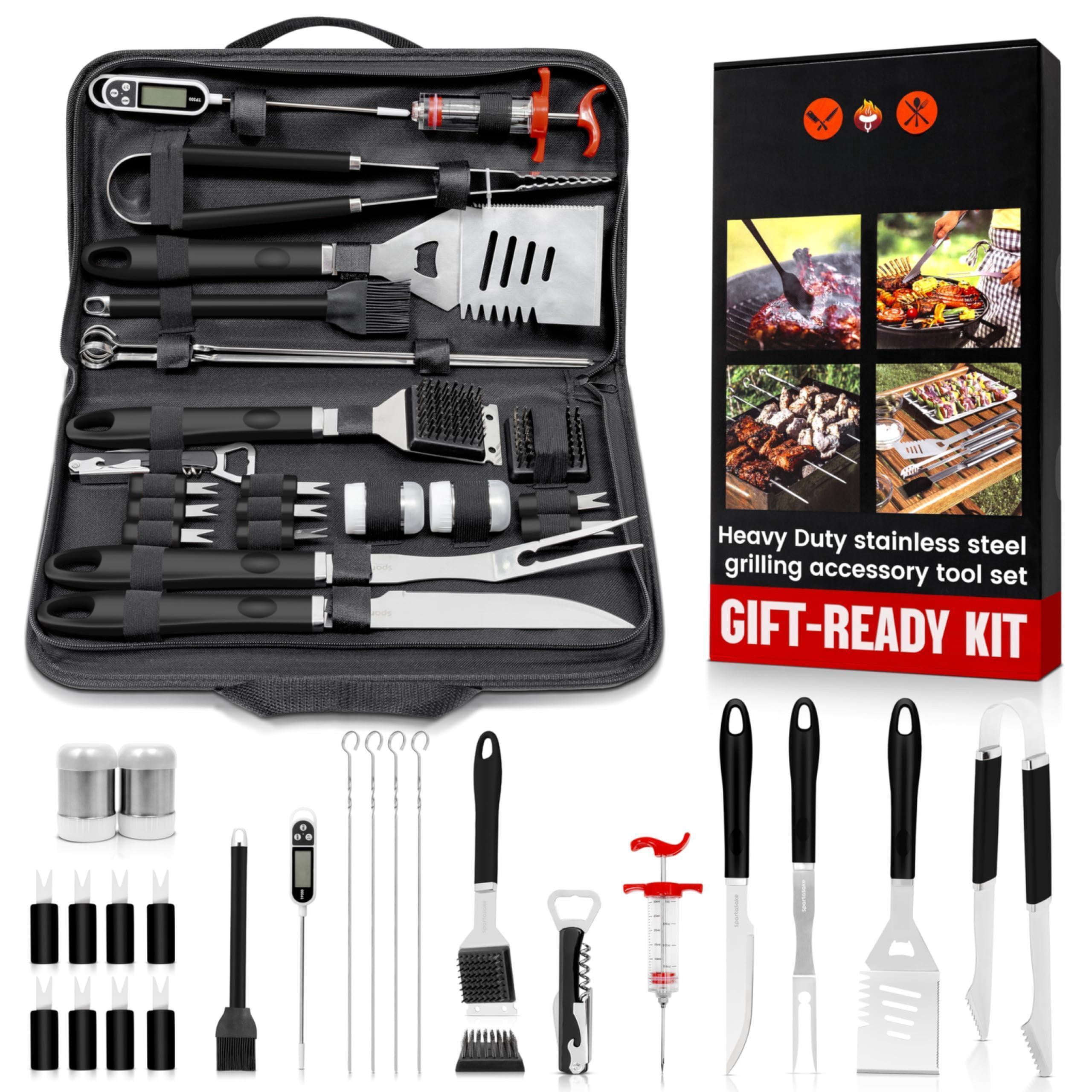 (24-pack) Stainless Steel Bbq Grilling Accessories With Black Handles - Barbecue Gill Set For Blackstone Griddle Outdoor Camping Grill Dad Men Women