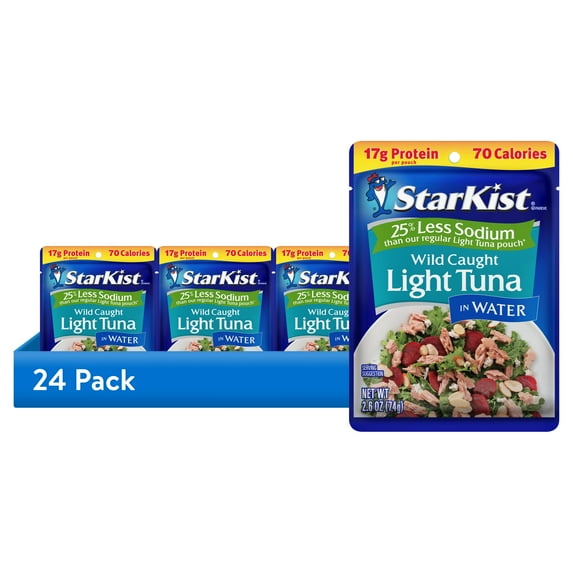 (24 pack) StarKist 25% Less Sodium Light Tuna in Water, 2.6 oz Pouch
