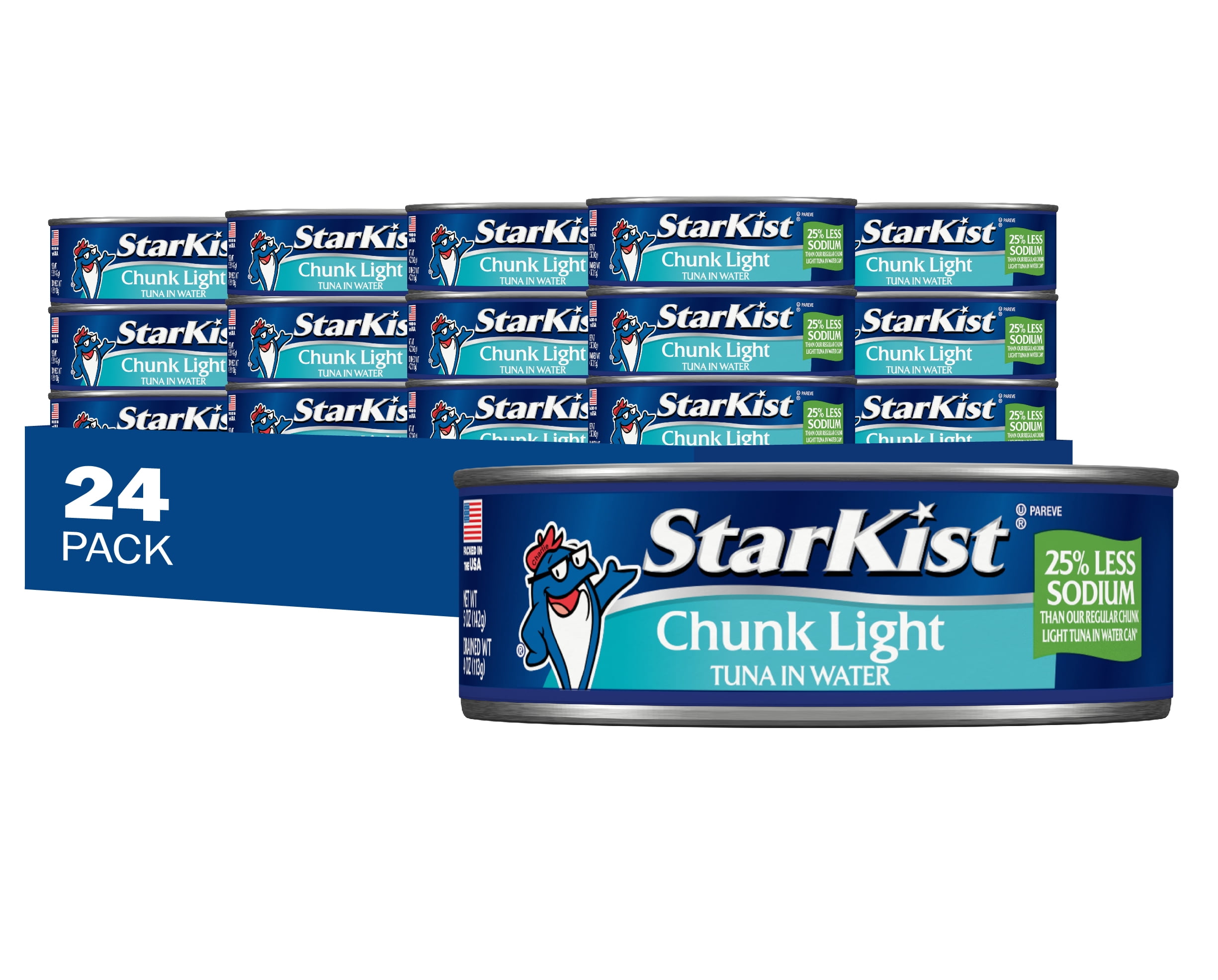 (24 pack) StarKist Chunk Light Tuna In Water, 25% Less Sodium, Wild Caught, 20g Protein, 5 oz Can