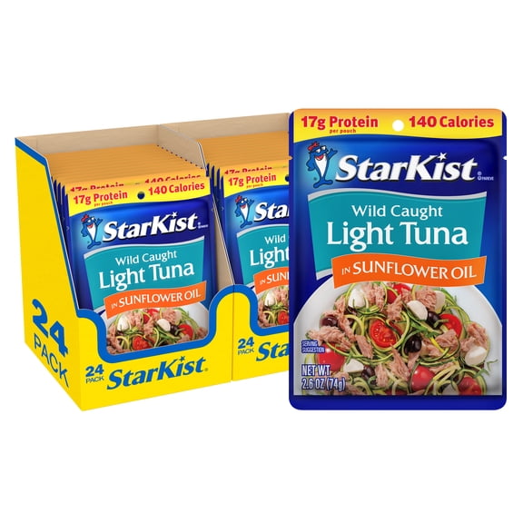 (24 pack) StarKist Chunk Light Tuna in Sunflower Oil, Wild Caught, 17g Protein, 2.6 oz Pouch