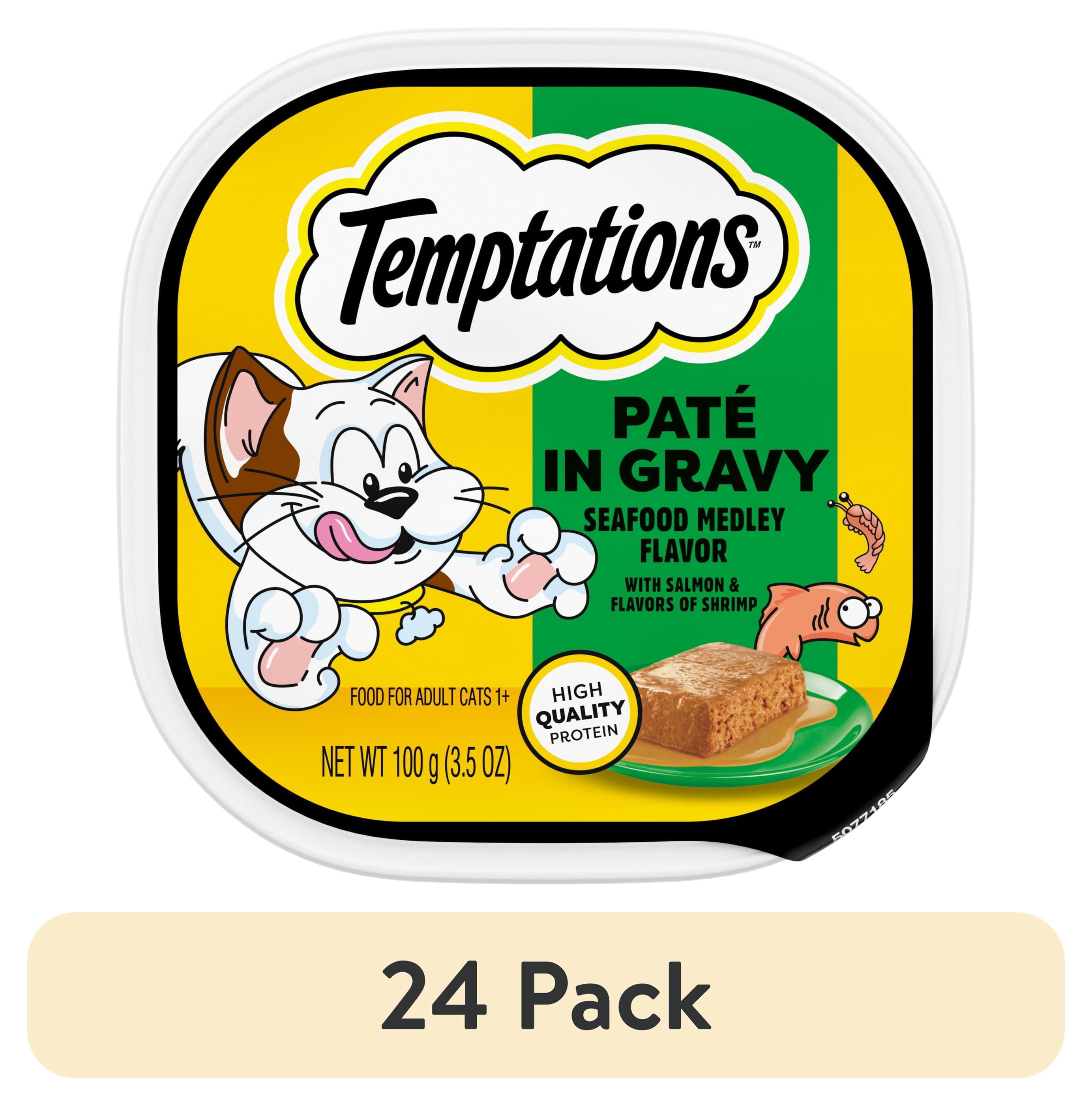 (24 pack) Temptations Seafood Medley Flavor Paté In Gravy Wet Cat Food, 3.5 Oz Tray